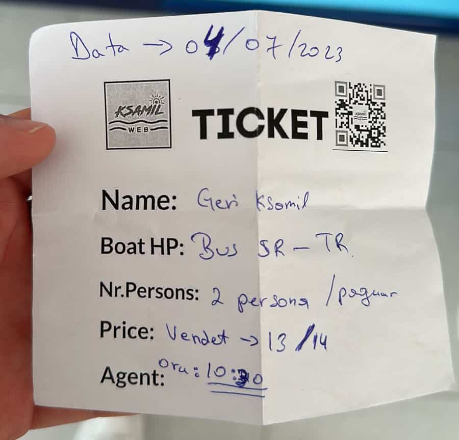 Ksamil to Tirana bus ticket