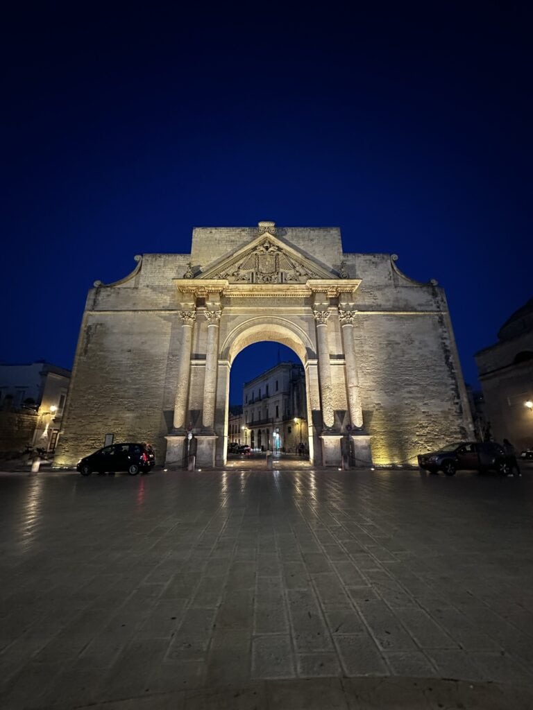Porta Napoli at night, Lecce